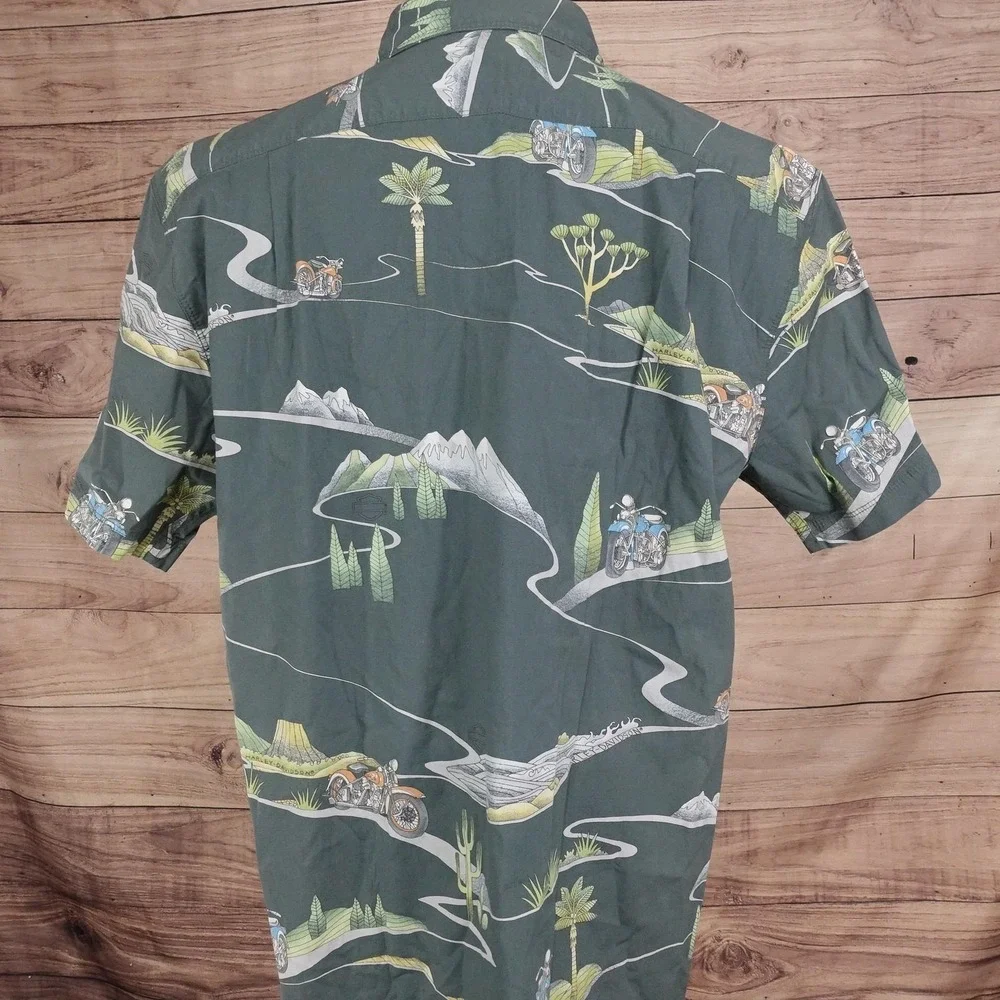 New! Harley-Davidson Hawaiian Shirt Mens L Gray Short Sleeve Button-Up Roam Free - Picture 5 of 7